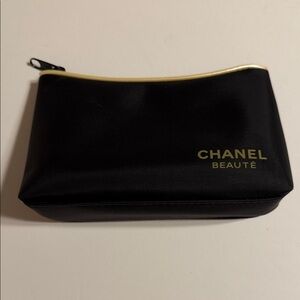 Chanel Beauté Black and Gold Pouch Nylon Fabric ZipperedCosmetic Makeup Bag NWOT